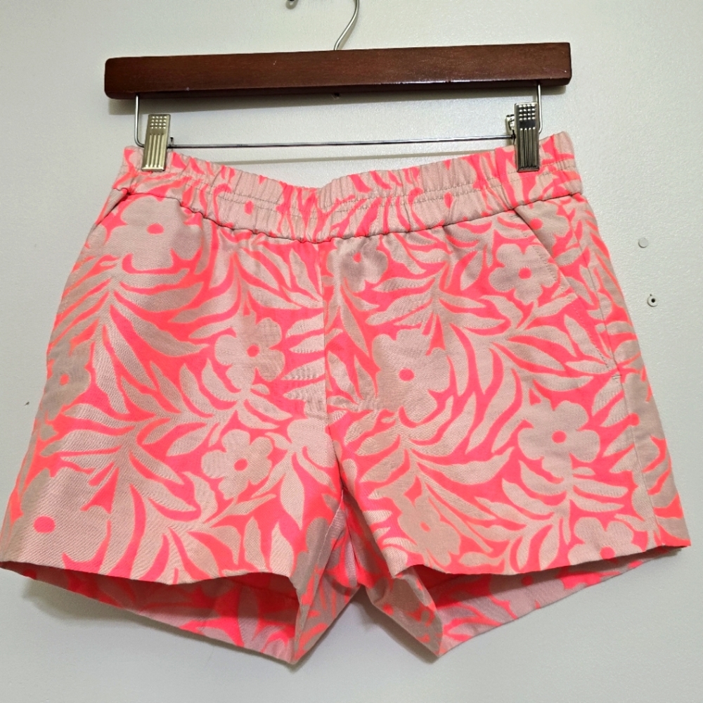 J. CREW Women Floral Jacquard Boardwalk Shorts Elastic Waist Preppy 00 Tan Neon